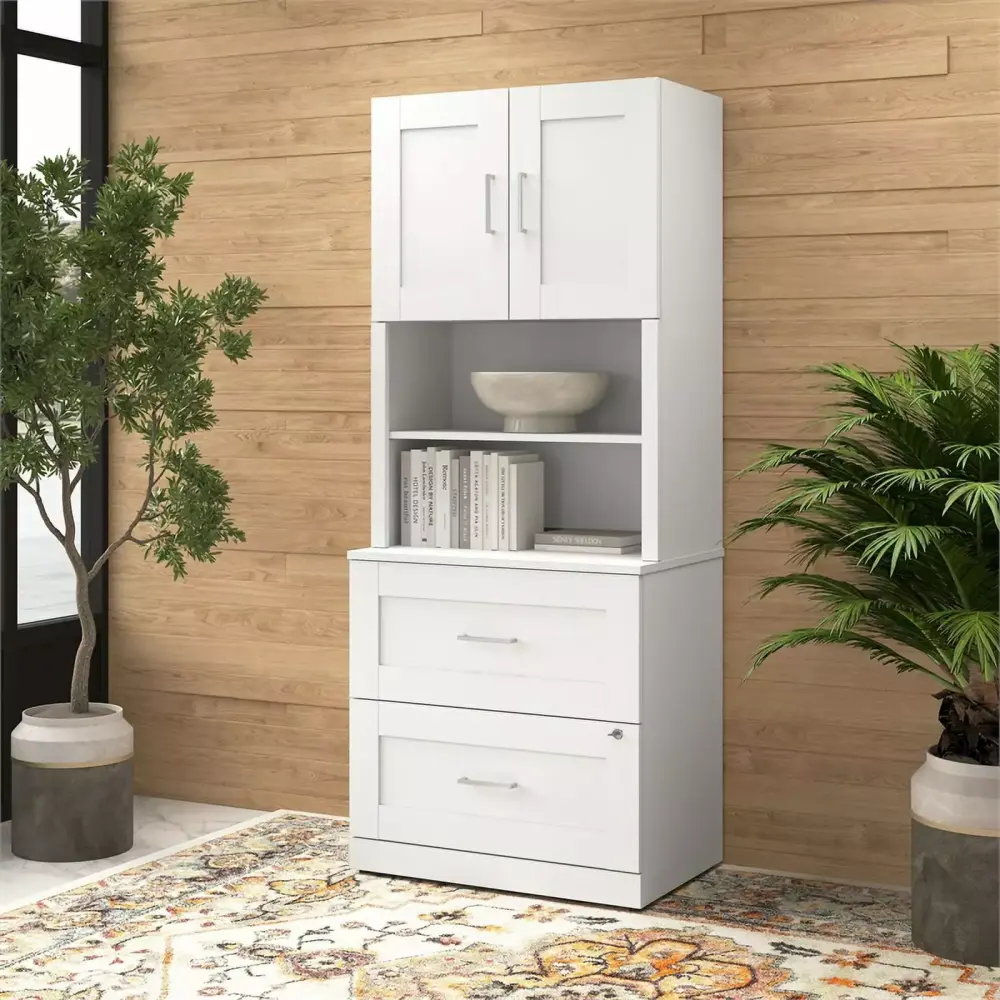 Hampton Heights Lateral File Cabinet Hutch White Engineered Wood Office Organization BBF