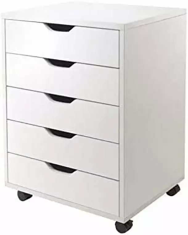5 Drawer Wood Mobile File Cabinet White Chansong