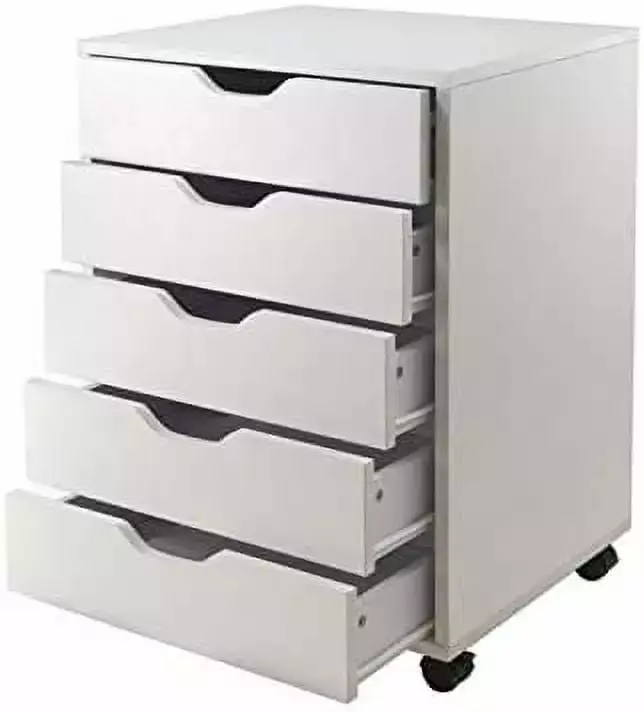 5 Drawer Wood Mobile File Cabinet White Chansong