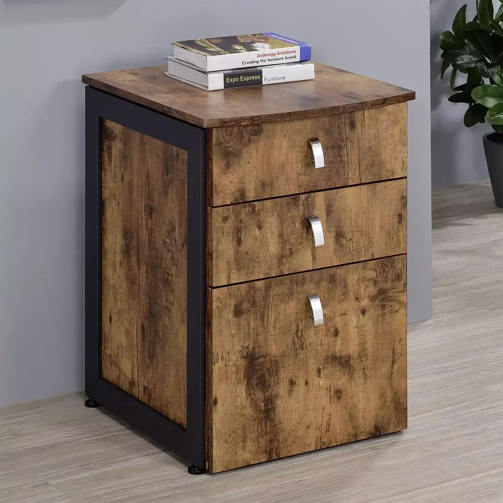 DeeHome Antique Nutmeg 3-Drawer File Cabinet Home and Office