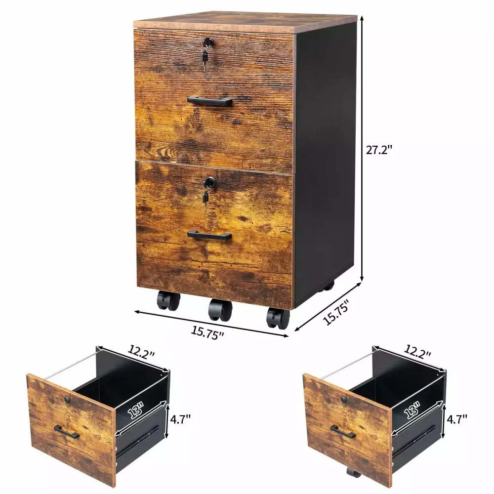 UBesGoo File Cabinet 2 Drawers Organization Wood Storage Cabinet Lock Under Desk FCH