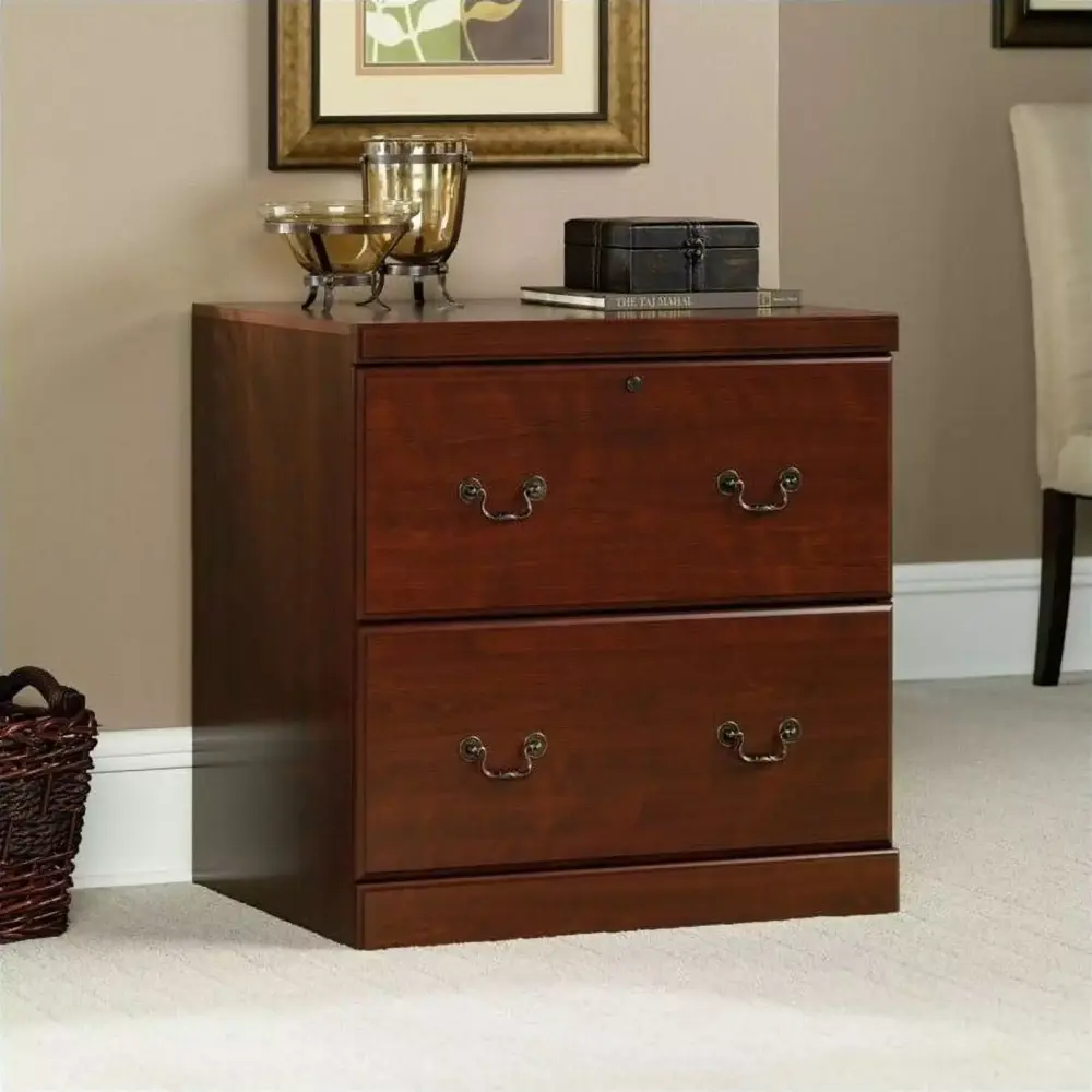 Home Square 2-Drawer Wood Filing Cabinet Set Classic Cherry Finish Set 2