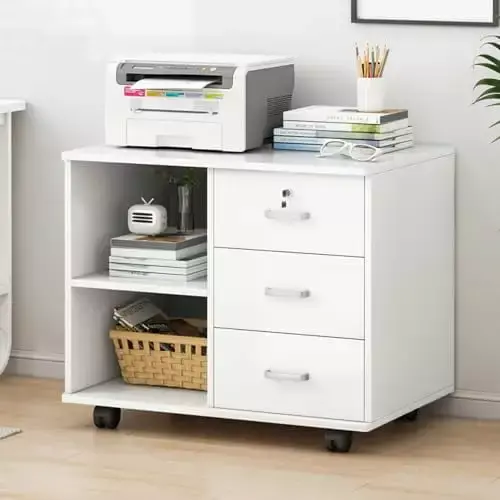 3 Drawer Wood File Cabinet Mobile Lateral Filing Cabinet Open Shelves LiangBao