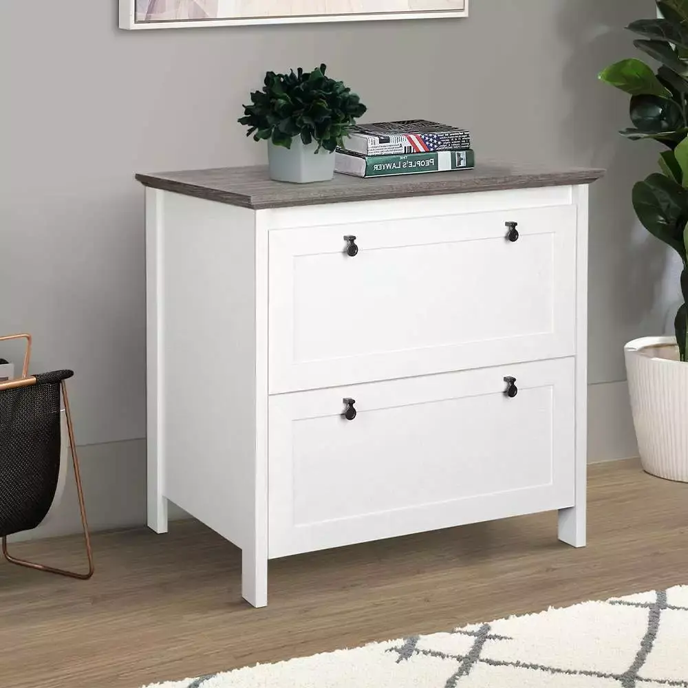 Saint Birch Finley 2-Drawer Modern Wood Lateral File Cabinet White Gray Oak