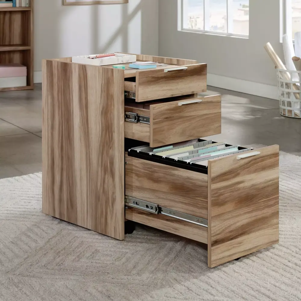 Worksense Sauder Bergen Circle Mobile Pedestal File Cabinet Kiln Acacia Finish