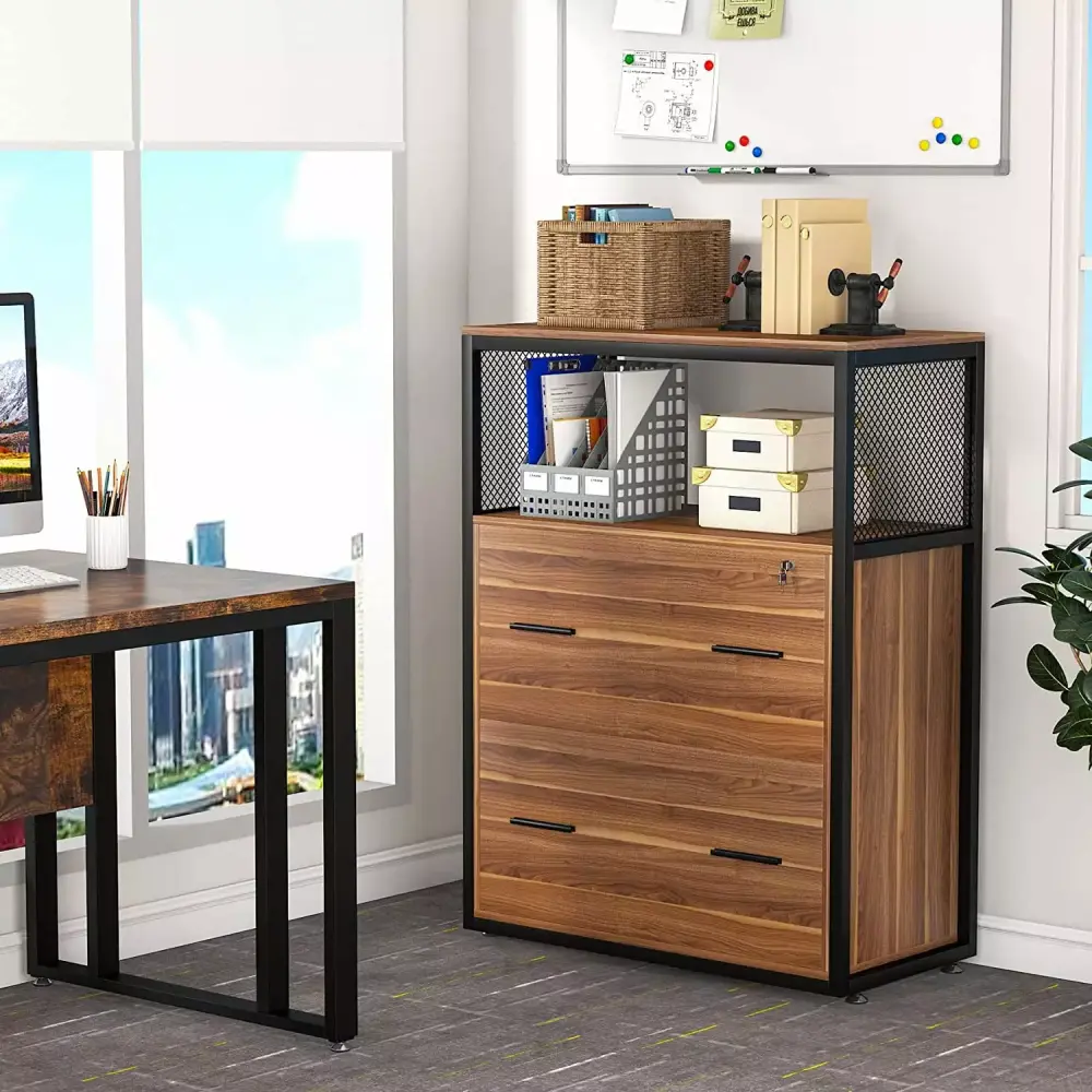 2-Drawer Lateral File Cabinets Legal Size Lock Walnut Tribesigns