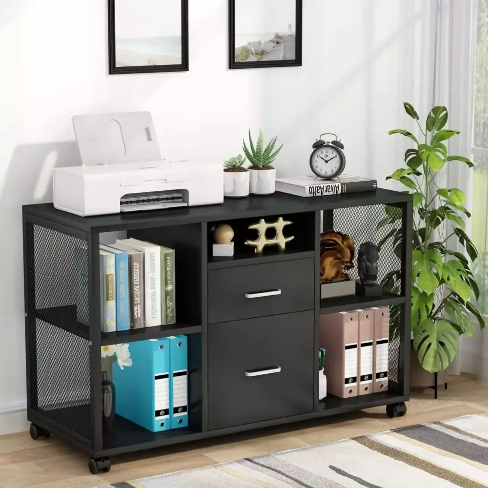 Tribesigns 2 Drawer Wood File Cabinet Modern Storage Cabinet Printer Stand and Open Shelves