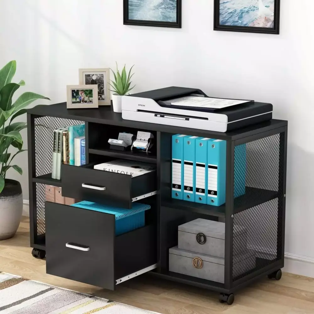 Tribesigns 2 Drawer Wood File Cabinet Modern Storage Cabinet Printer Stand and Open Shelves