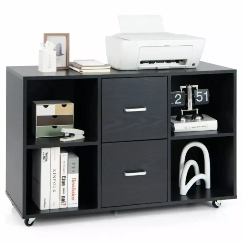 2 Drawer Wood Mobile File Cabinet 4 Open Compartments Black unknown