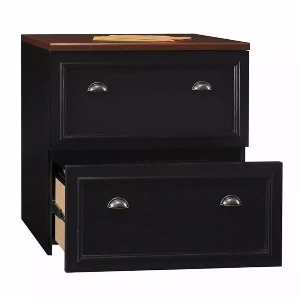 Bowery Hill 2 Drawer Lateral File Cabinet Black and Cherry Office Storage