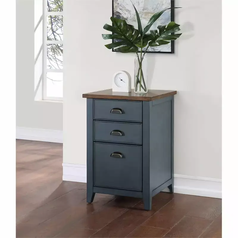 Farmhouse Three Drawer Wood File Cabinet Blue Fully Assembled Martin Furniture