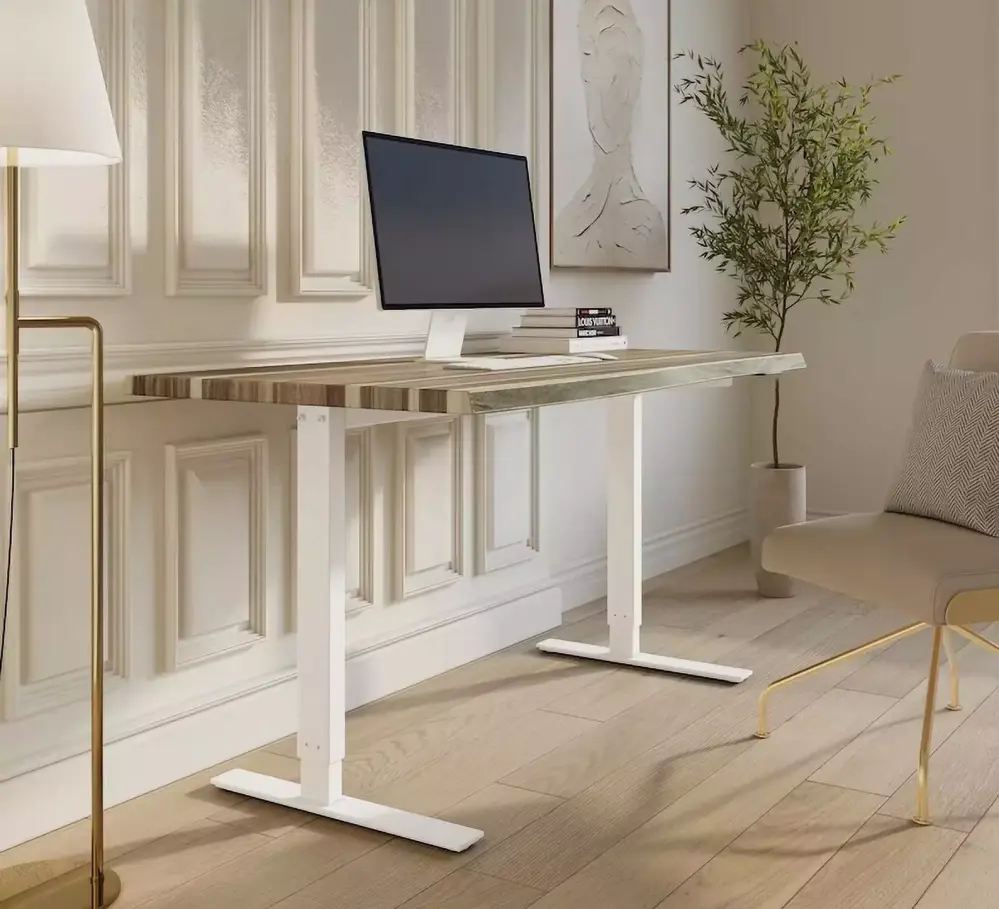 48 x 24 Live Edge Teak Wood Stand Up Desk Adjustable Height UMBUZO