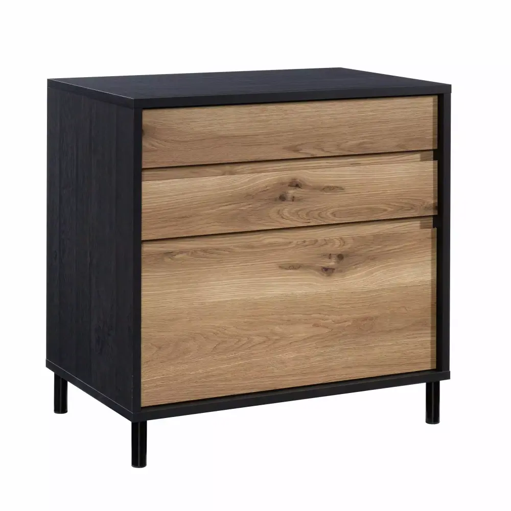 Sauder Acadia Way 3-Drawer Lateral File Cabinet Metal Legs Raven Oak Finish