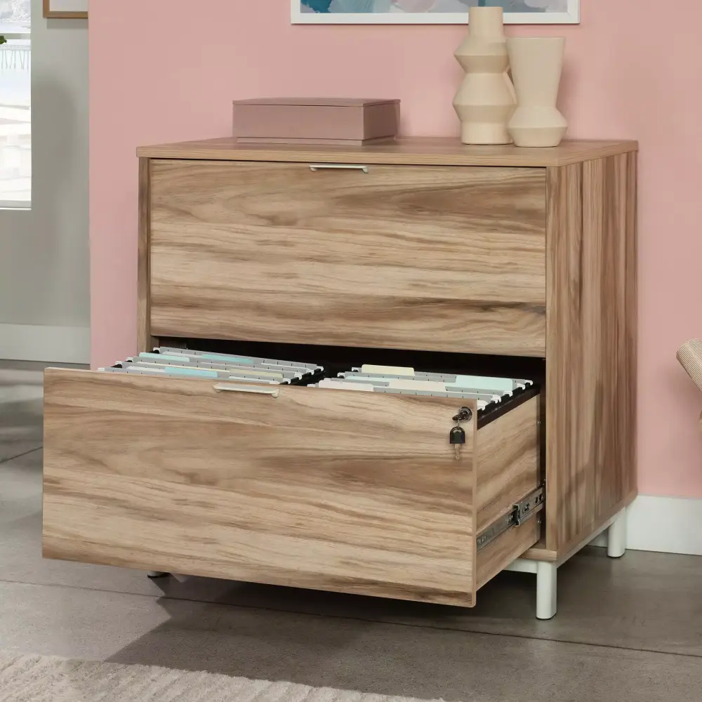 Worksense Sauder Bergen Circle 2-Drawer Lateral File Cabinet Kiln Acacia Finish