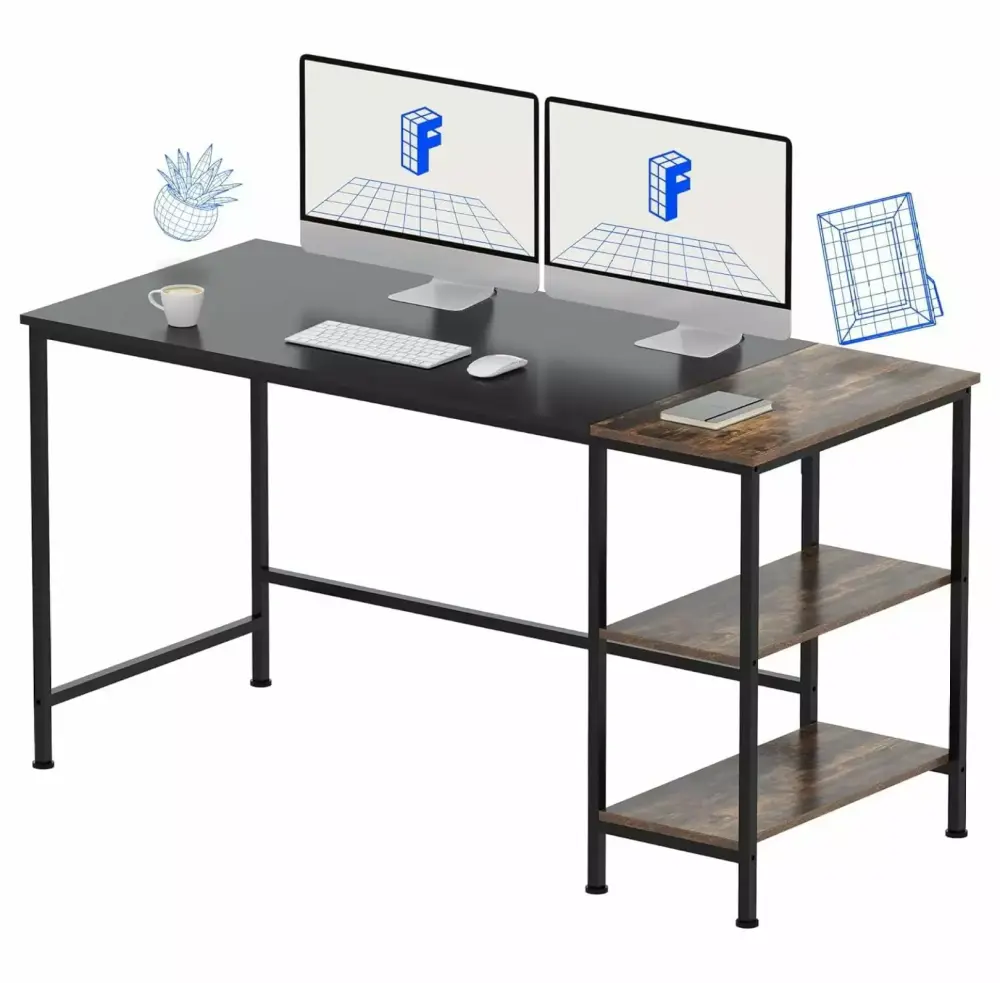 Killeryuki 55 Inch Computer Desk Reversible Storage Shelves Home Office Workstation