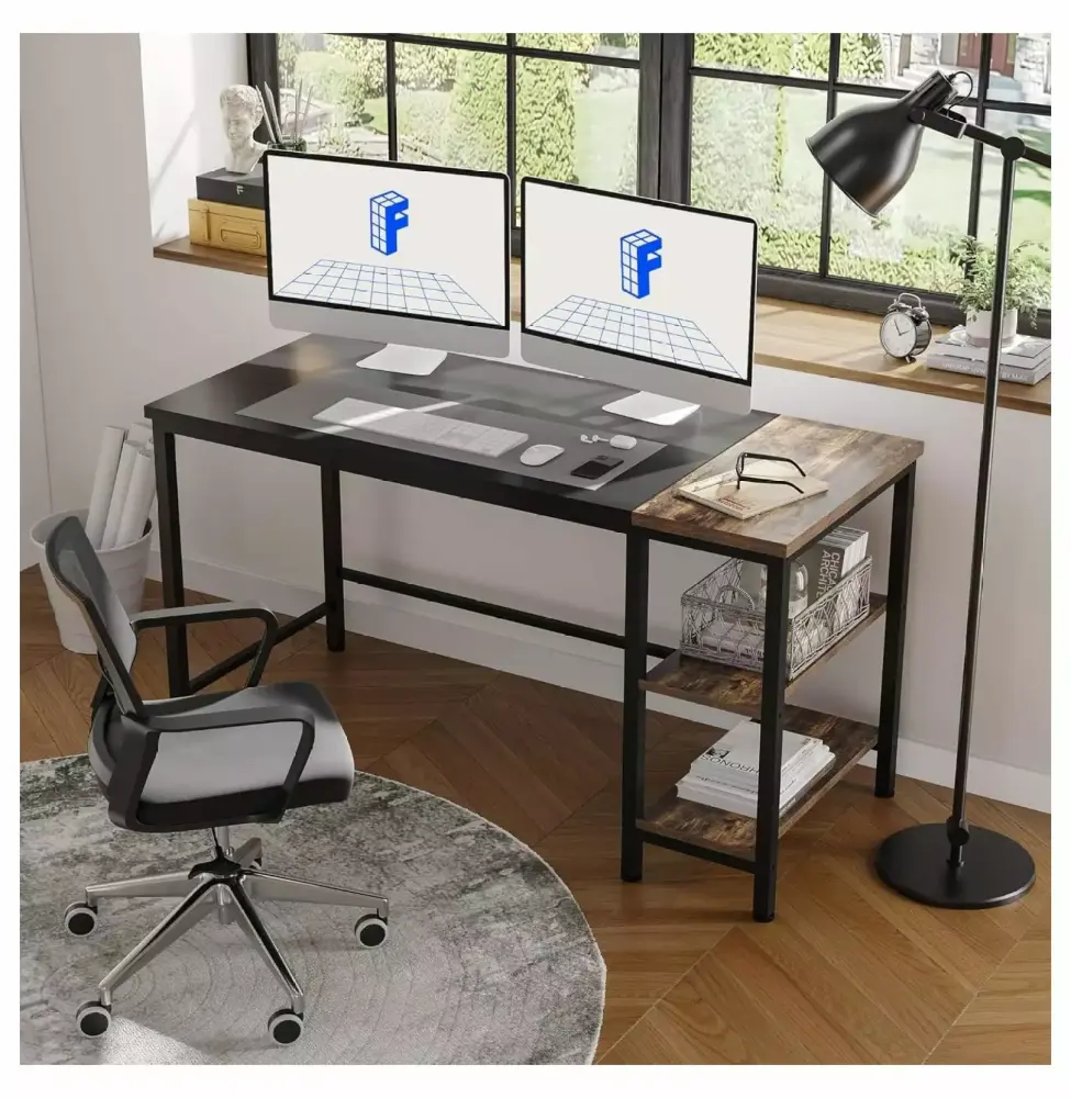 Killeryuki 55 Inch Computer Desk Reversible Storage Shelves Home Office Workstation