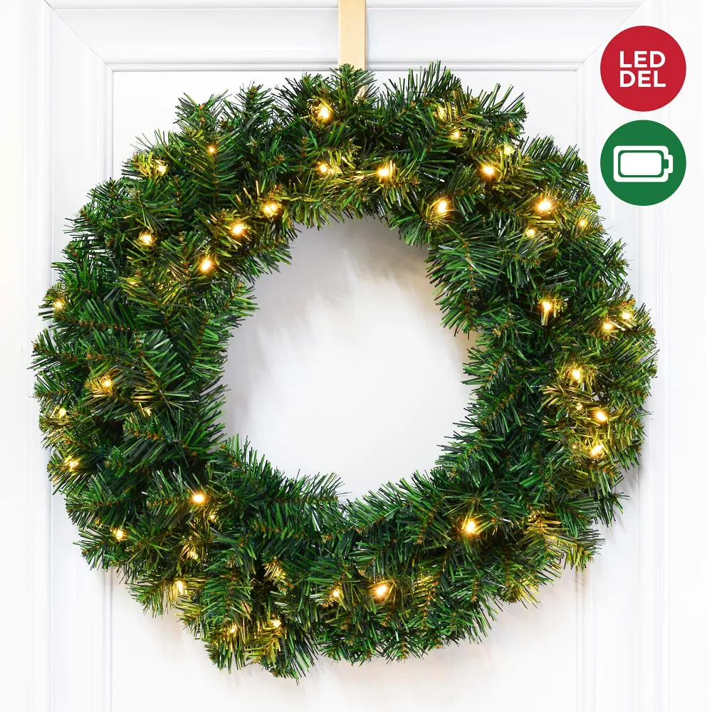 Pinewood Wreath 160 Tips 50 LED Lights, 24''